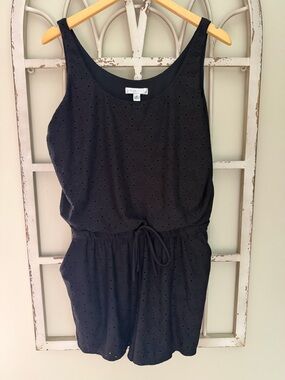 London Times Black Eyelet Romper